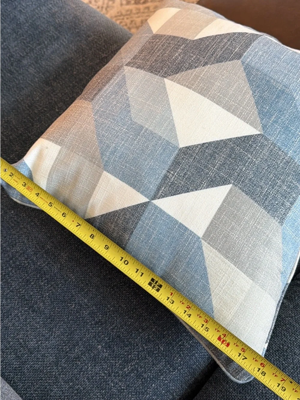Blue/white geometric patterned 18 inch throw pillows/removable cover set of 2